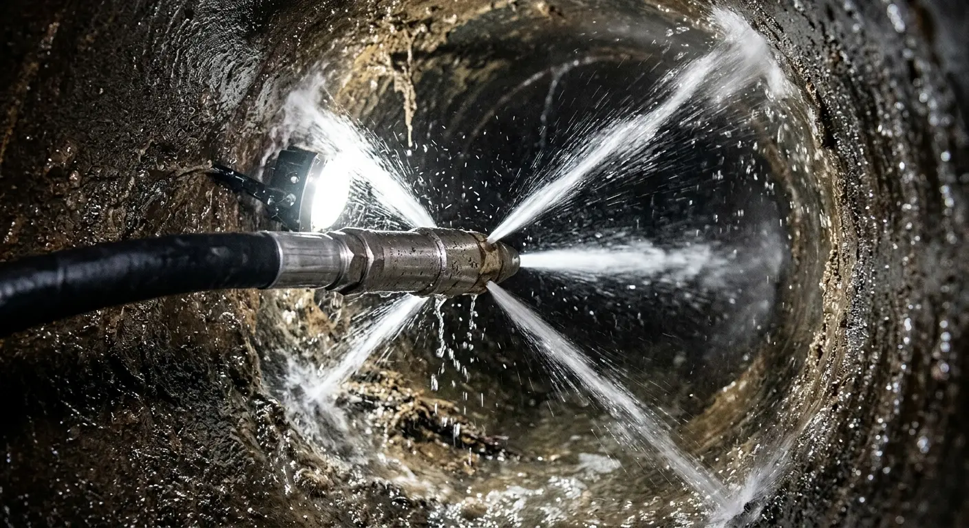 High-pressure hydro jetting nozzle cleaning sewer pipe for Storm Drain Cleaning in Hallandale Beach